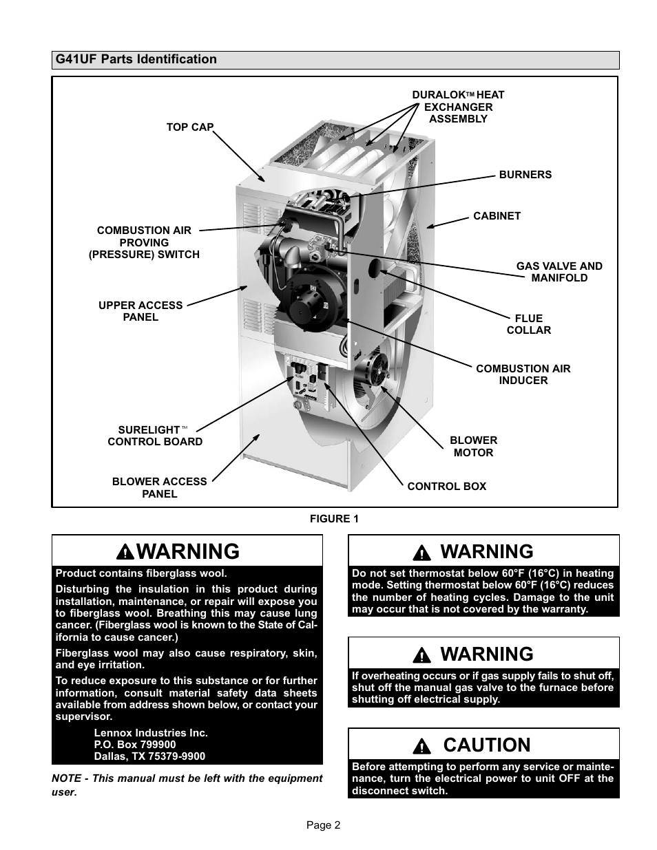 Warning, Caution | Lenoxx Electronics G41UF User Manual | Page 2 / 7
