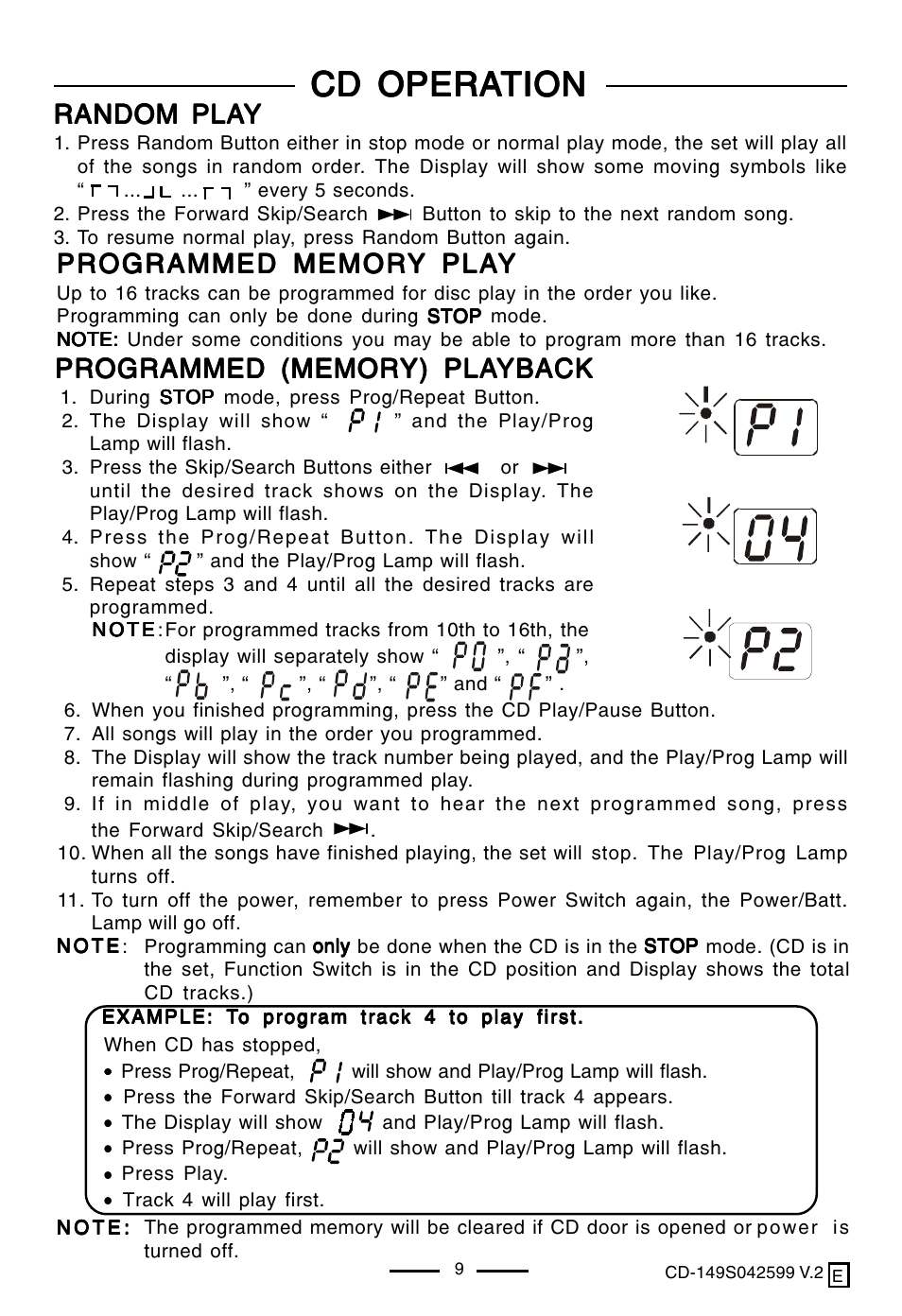 Cd opera, Cd opera cd operation tion tion tion tion, Random pla | Random pla random play yy y y | Lenoxx Electronics CD-149 User Manual | Page 10 / 20