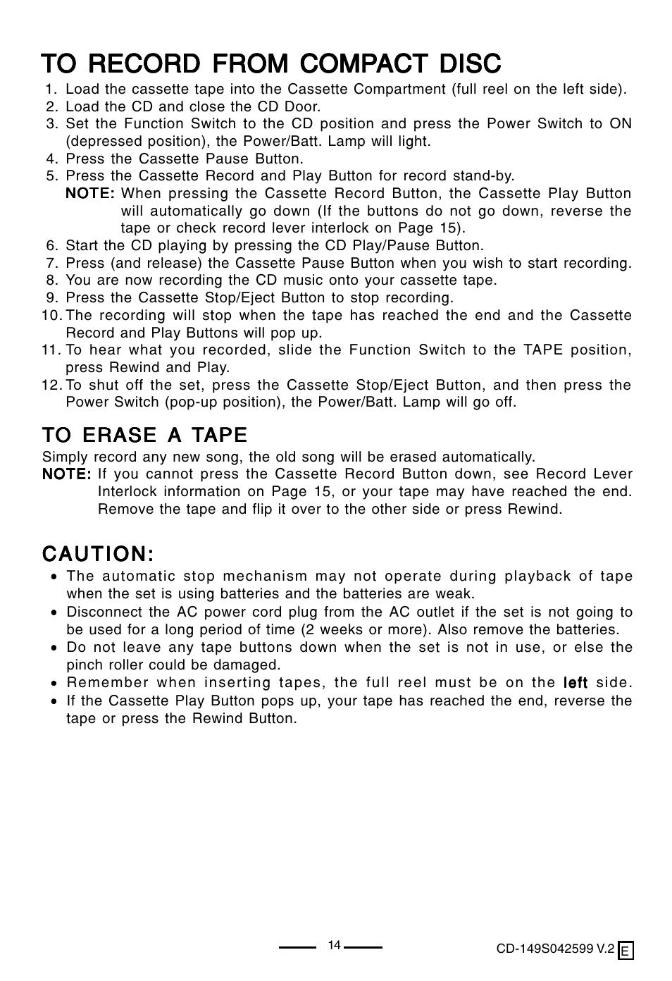 Caution | Lenoxx Electronics CD-149 User Manual | Page 15 / 20