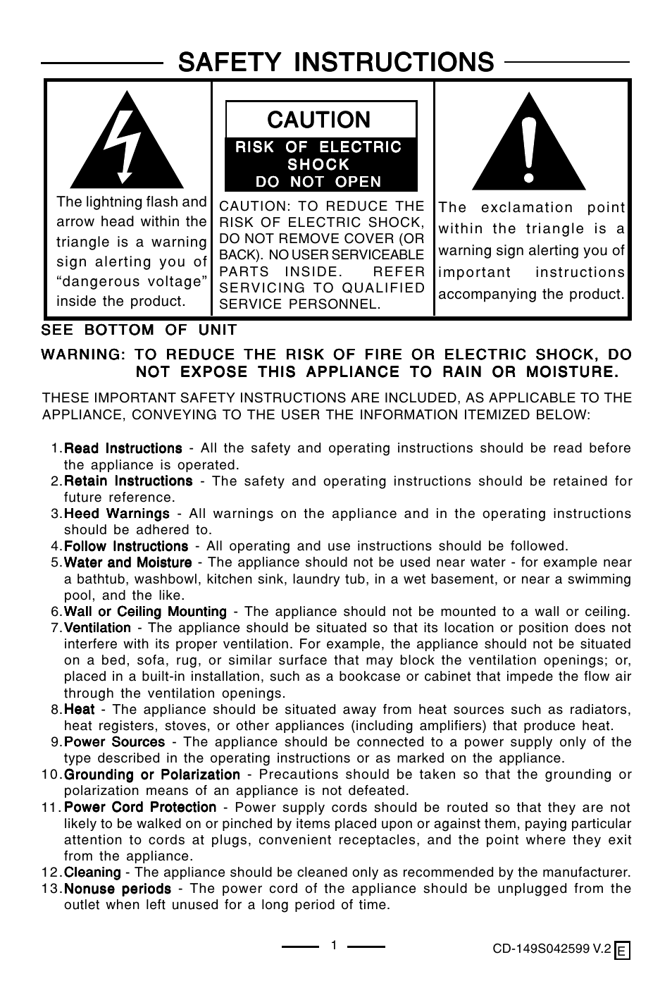 Safety instructions, Caution | Lenoxx Electronics CD-149 User Manual | Page 2 / 20