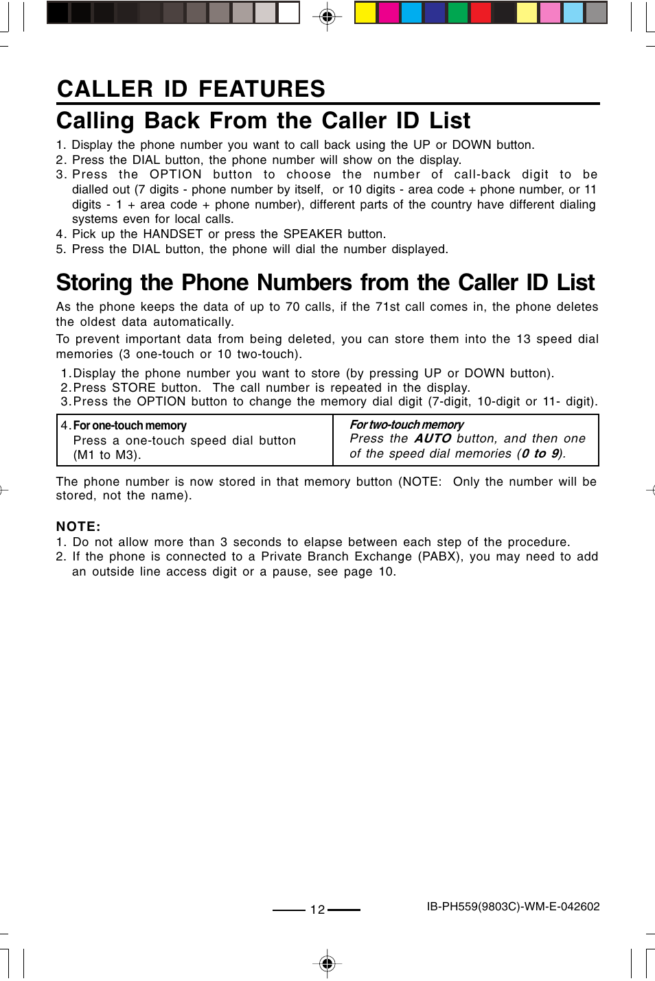 Calling back from the caller id list | Lenoxx Electronics PH559 User Manual | Page 14 / 20