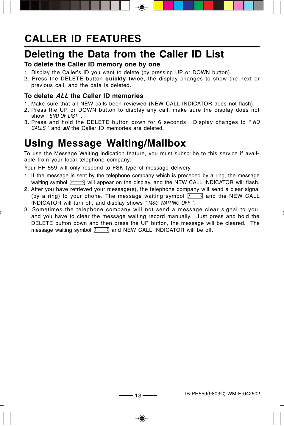 Using message waiting/mailbox | Lenoxx Electronics PH559 User Manual | Page 15 / 20