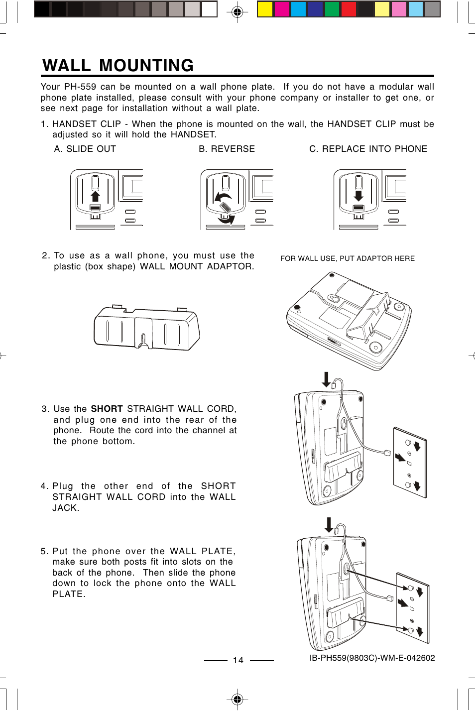 Wall mounting | Lenoxx Electronics PH559 User Manual | Page 16 / 20