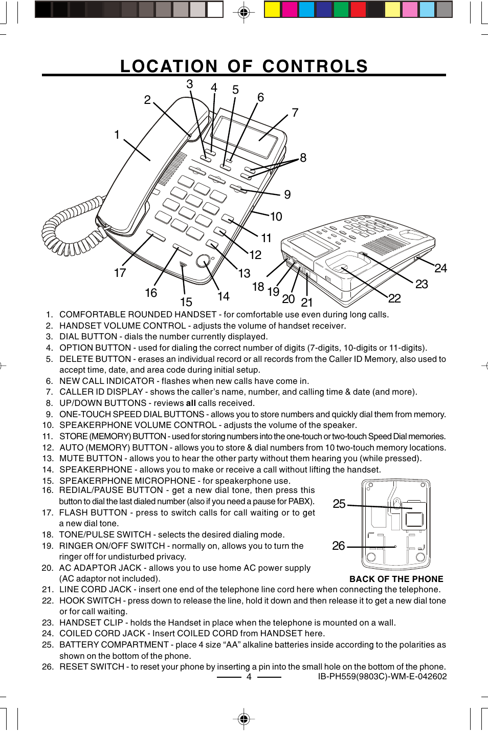 Location of controls | Lenoxx Electronics PH559 User Manual | Page 6 / 20