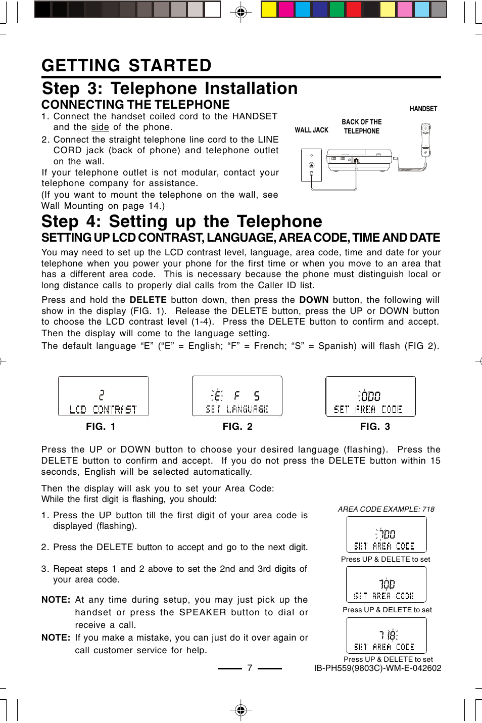 Step 3: telephone installation getting started, Step 4: setting up the telephone, Connecting the telephone | Lenoxx Electronics PH559 User Manual | Page 9 / 20