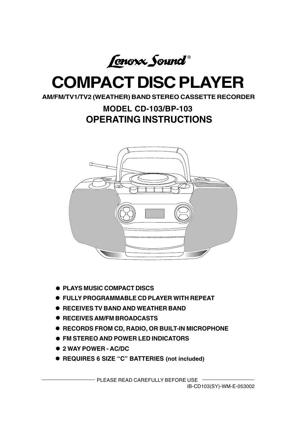 Lenoxx Electronics CD-103 User Manual | 20 pages