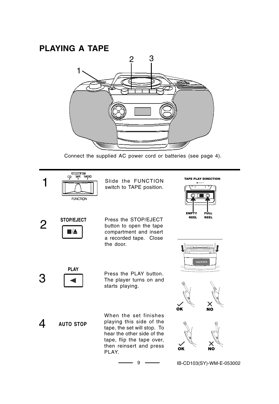 Playing a tape | Lenoxx Electronics CD-103 User Manual | Page 10 / 20