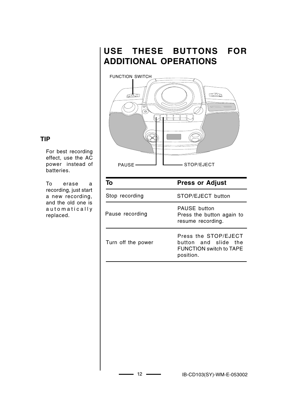 Use these buttons for additional operations | Lenoxx Electronics CD-103 User Manual | Page 13 / 20