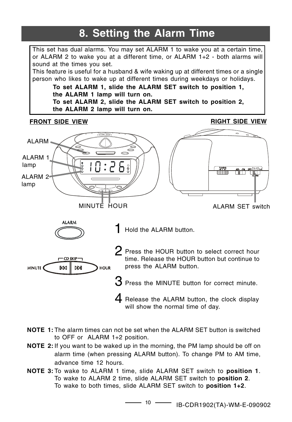 Setting the alarm time | Lenoxx Electronics CDR-1902 User Manual | Page 11 / 17