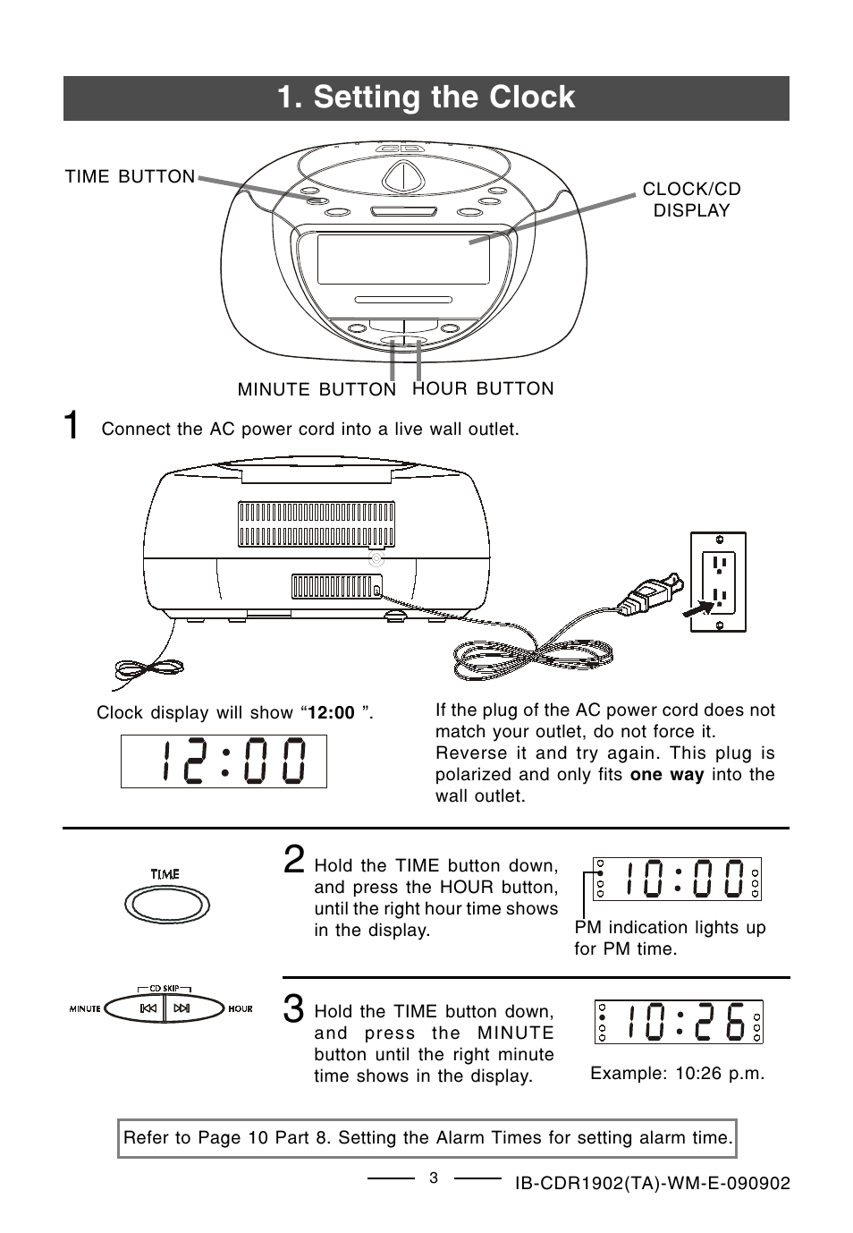 Setting the clock | Lenoxx Electronics CDR-1902 User Manual | Page 4 / 17