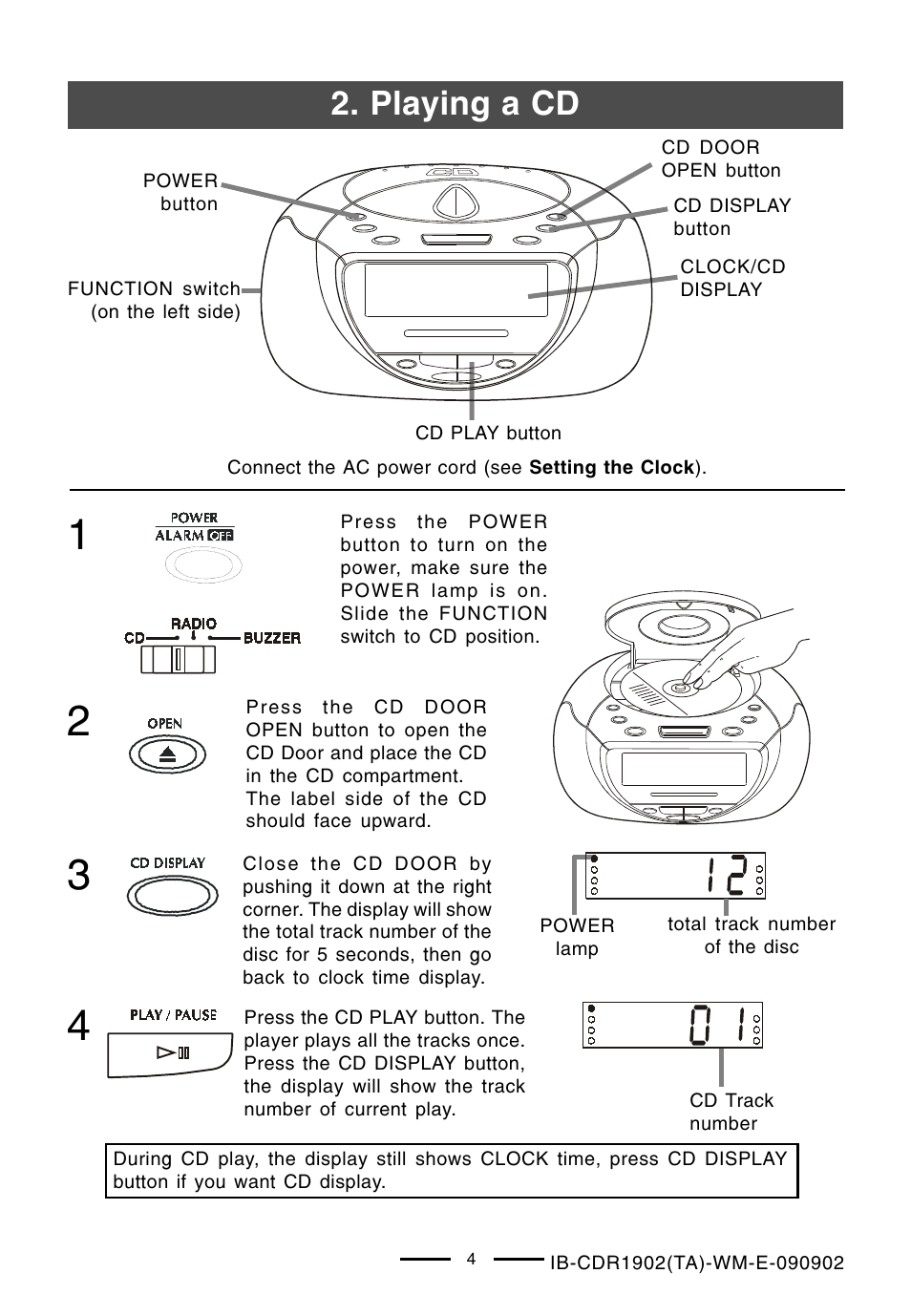 Playing a cd | Lenoxx Electronics CDR-1902 User Manual | Page 5 / 17