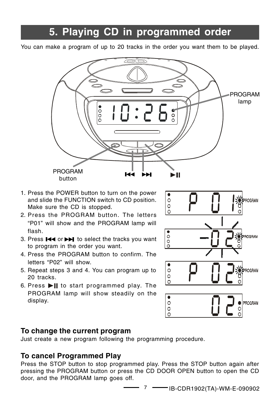 Playing cd in programmed order | Lenoxx Electronics CDR-1902 User Manual | Page 8 / 17