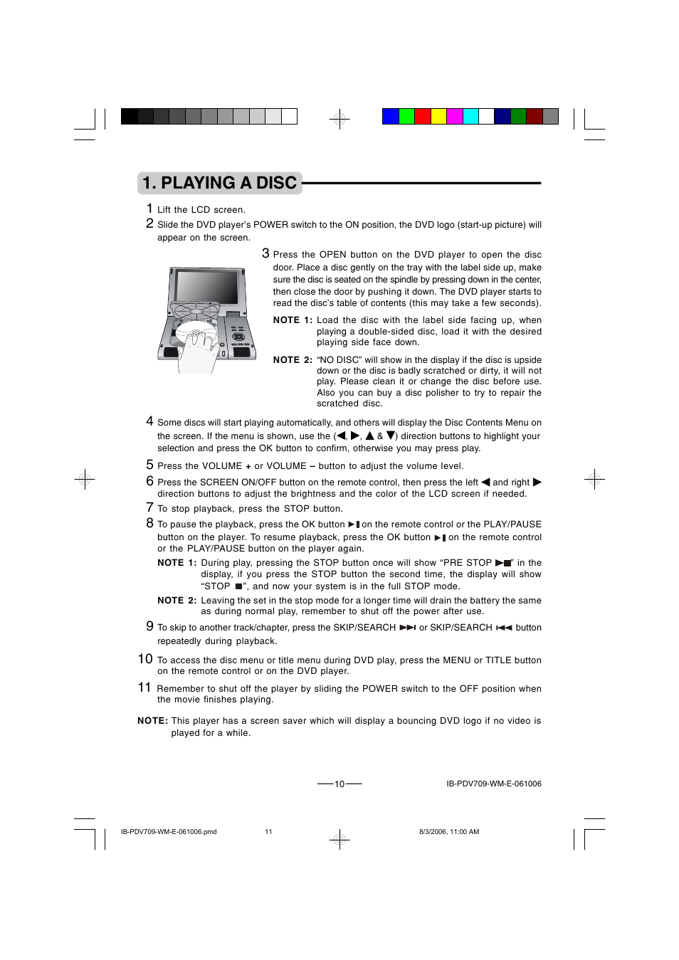 Playing a disc | Lenoxx Electronics PDV-709 User Manual | Page 11 / 30