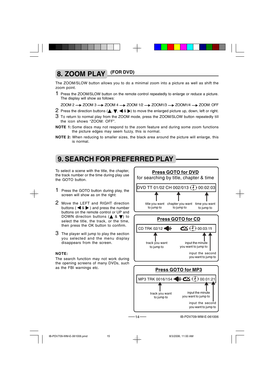 Search for preferred play, Zoom play | Lenoxx Electronics PDV-709 User Manual | Page 15 / 30
