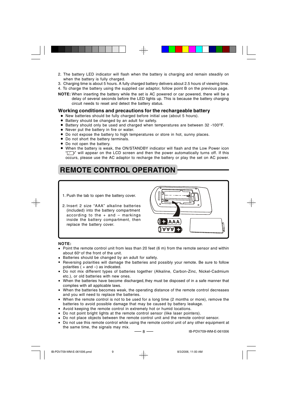 Remote control operation | Lenoxx Electronics PDV-709 User Manual | Page 9 / 30