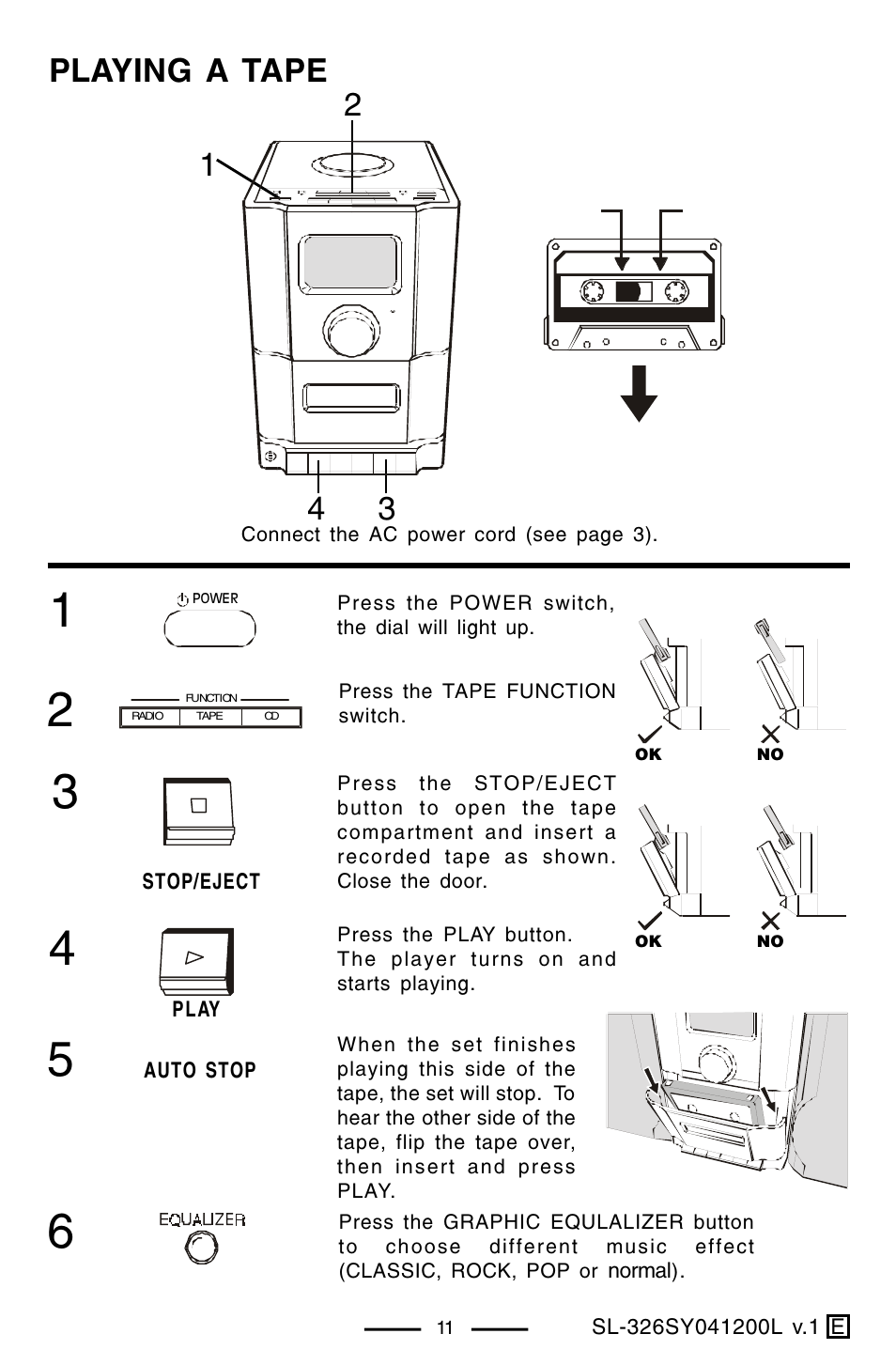 Playing a tape | Lenoxx Electronics SL-326 User Manual | Page 12 / 20