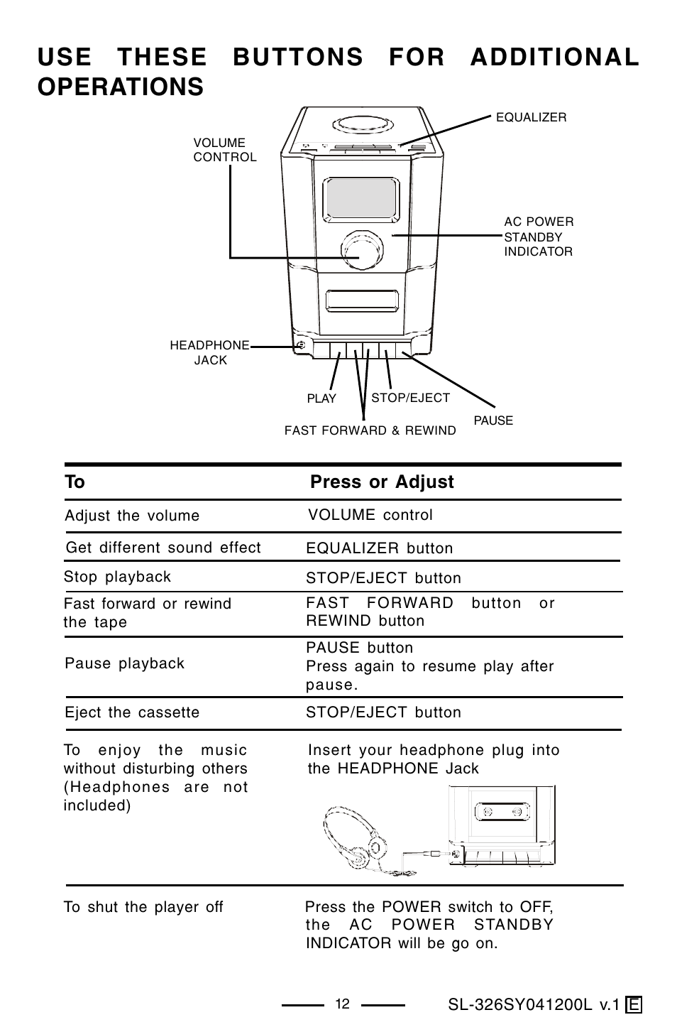 Use these buttons for additional operations, Press or adjust | Lenoxx Electronics SL-326 User Manual | Page 13 / 20