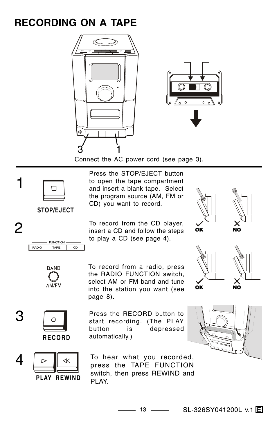 Recording on a tape | Lenoxx Electronics SL-326 User Manual | Page 14 / 20