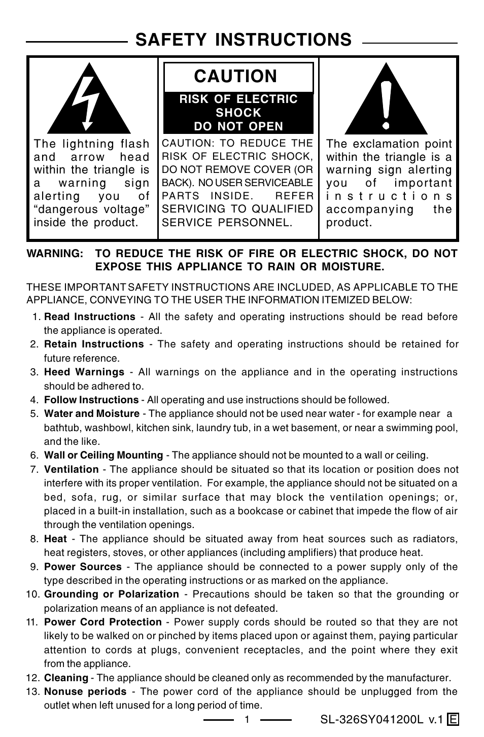 Safety instructions, Caution | Lenoxx Electronics SL-326 User Manual | Page 2 / 20