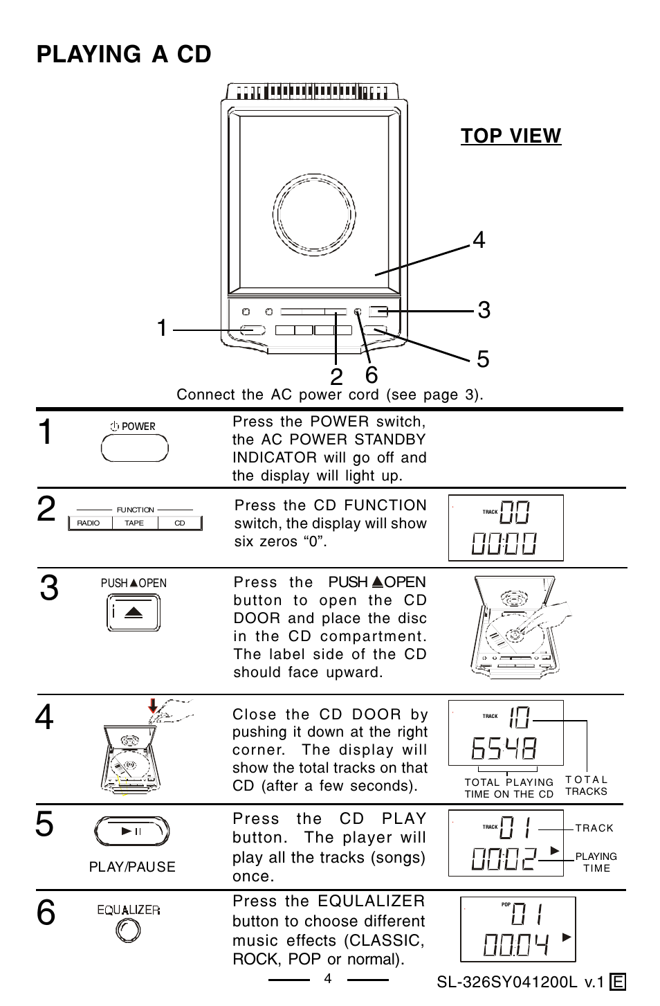 Playing a cd, Top view | Lenoxx Electronics SL-326 User Manual | Page 5 / 20