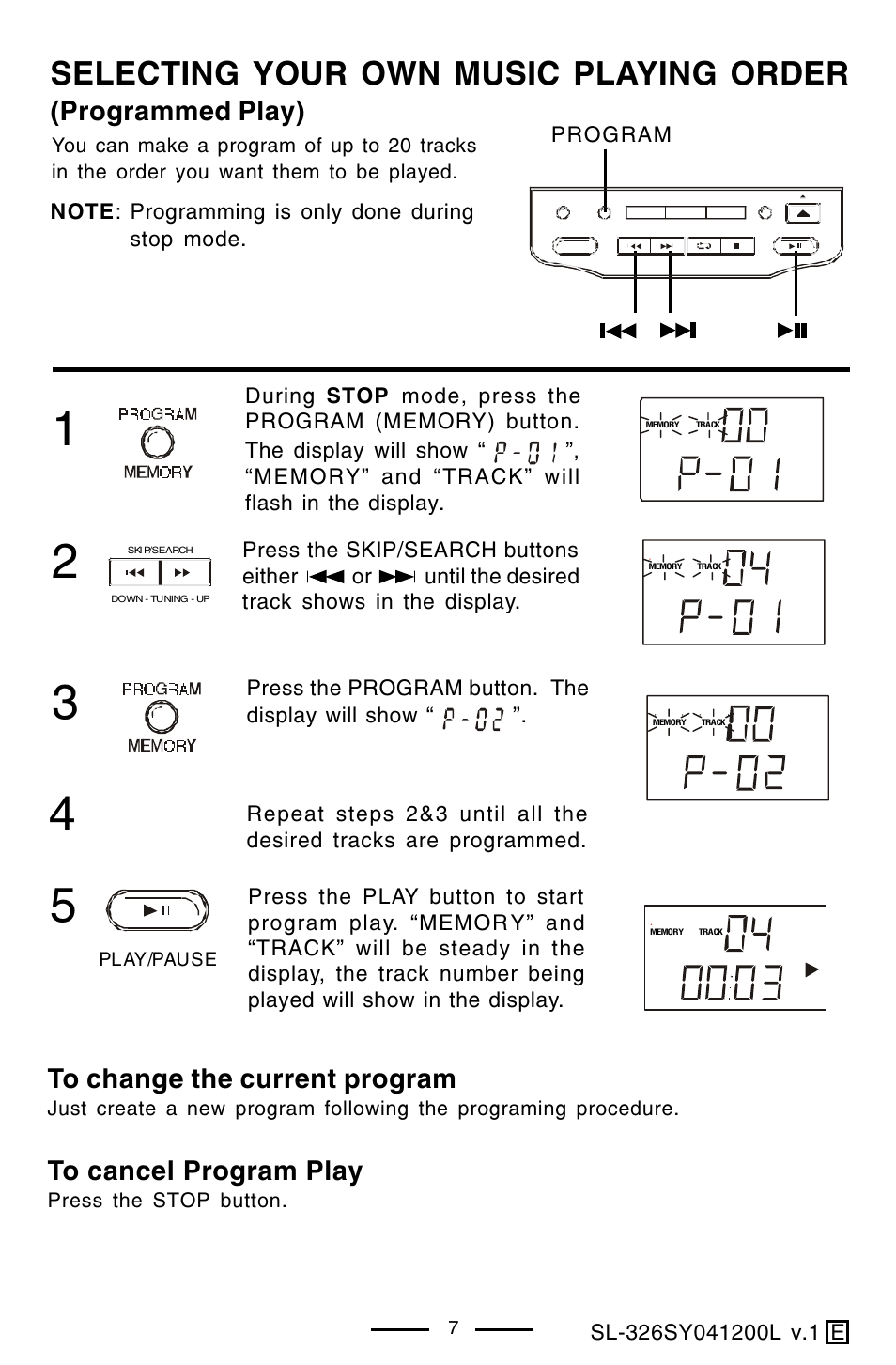 Selecting your own music playing order, Programmed play) | Lenoxx Electronics SL-326 User Manual | Page 8 / 20