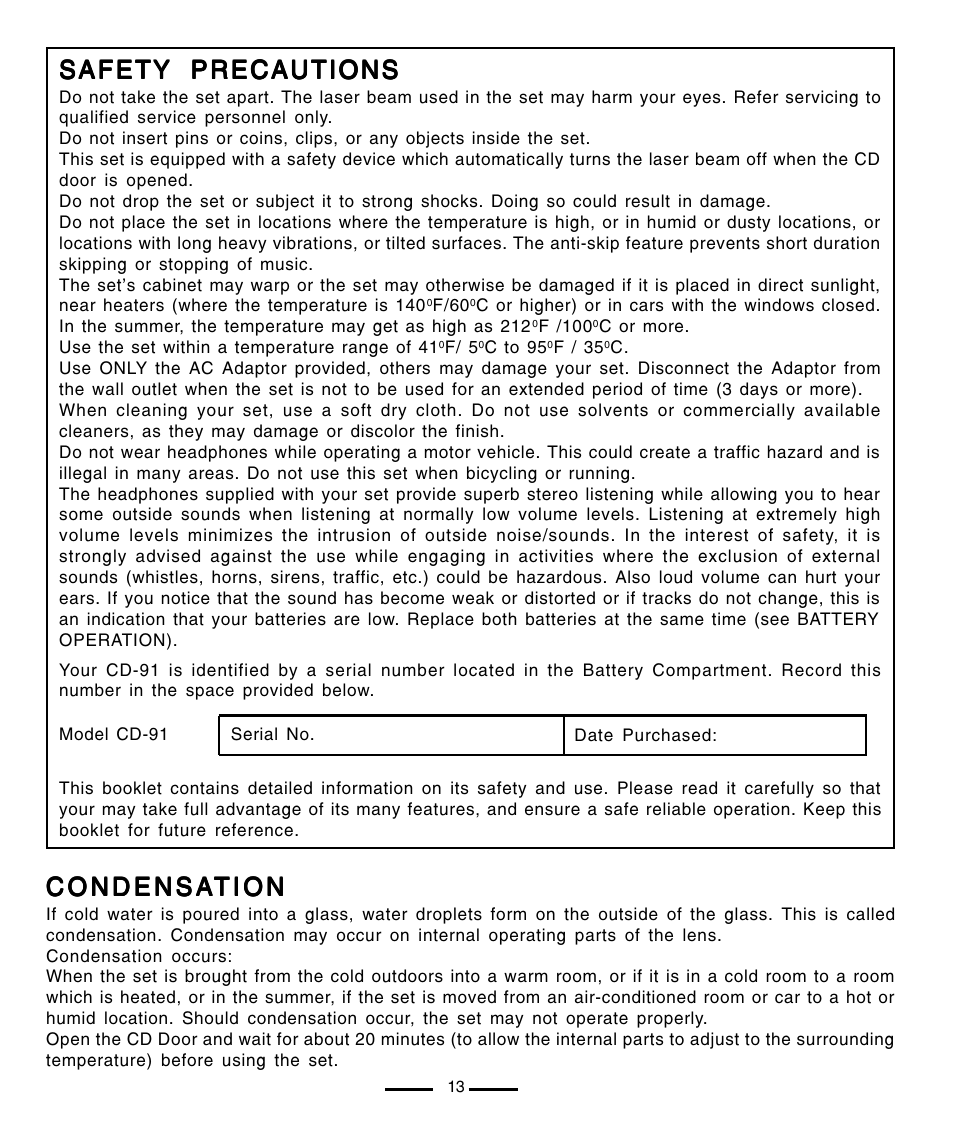 Safety precautions | Lenoxx Electronics CD-91 User Manual | Page 14 / 20
