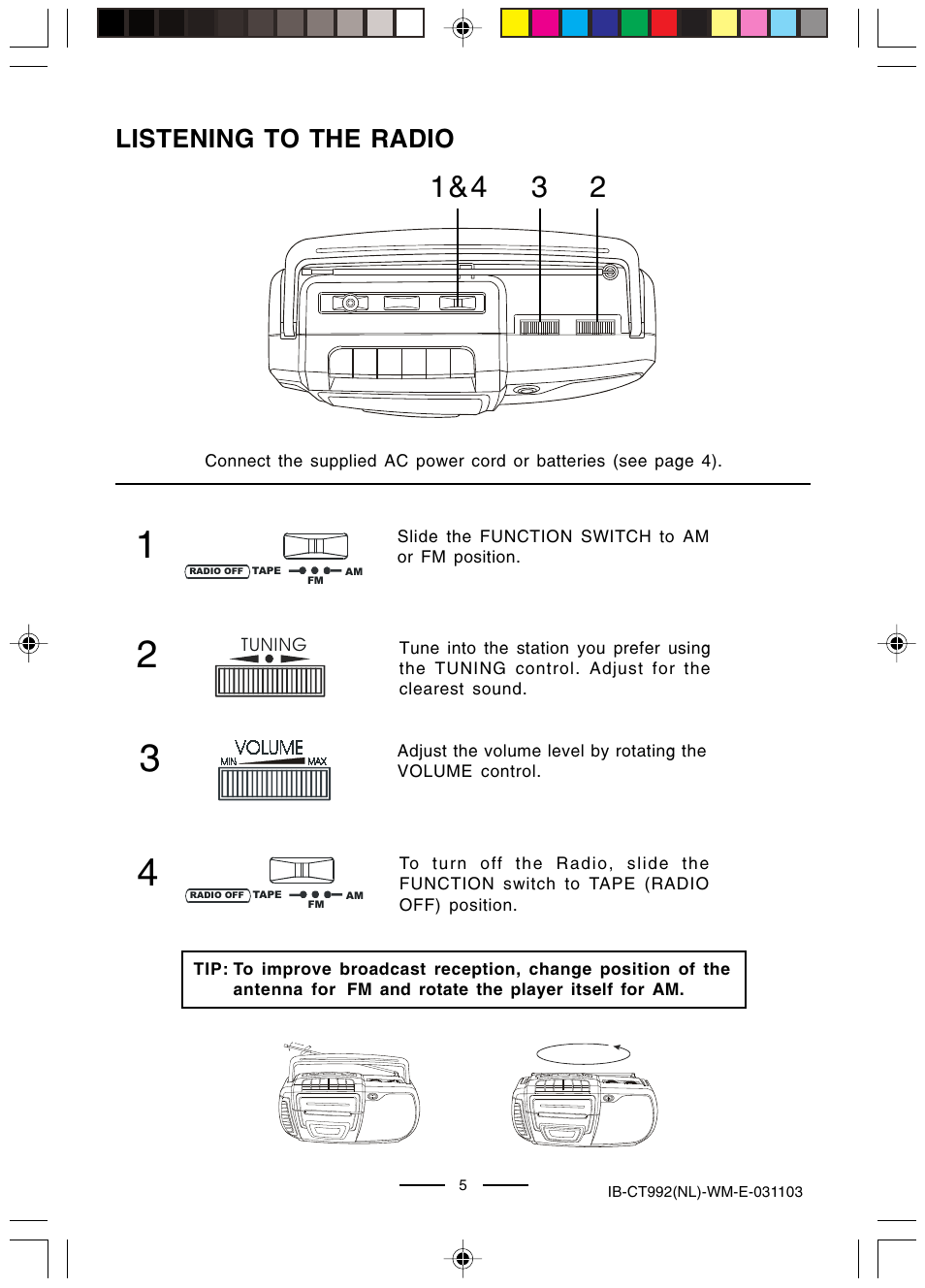 Listening to the radio | Lenoxx Electronics CT-992 User Manual | Page 6 / 14