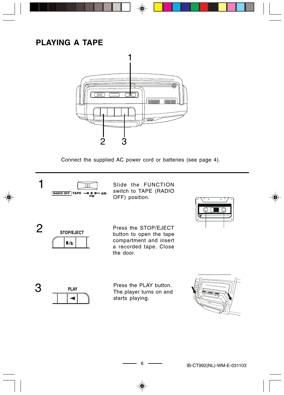 Playing a tape | Lenoxx Electronics CT-992 User Manual | Page 7 / 14