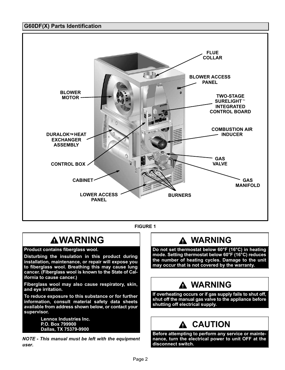 Warning, Caution | Lenoxx Electronics G60DF(X) User Manual | Page 2 / 6