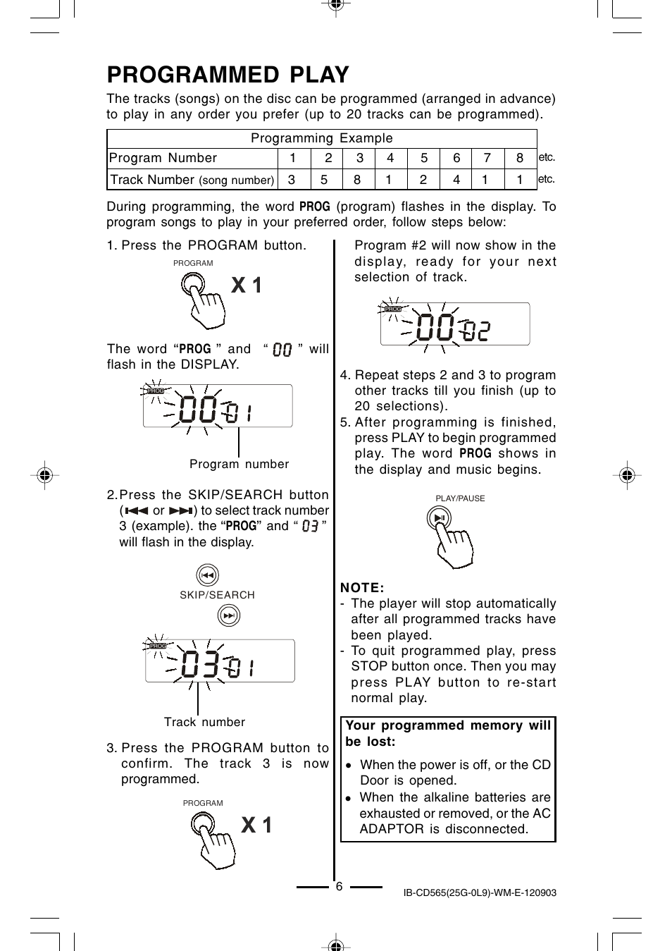 Programmed play | Lenoxx Electronics CD-565 User Manual | Page 7 / 13