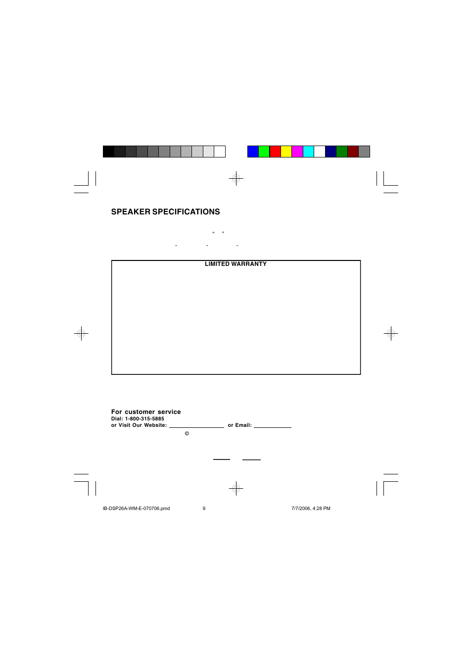 Speaker specifications | Lenoxx Electronics DSP-26A User Manual | Page 9 / 9