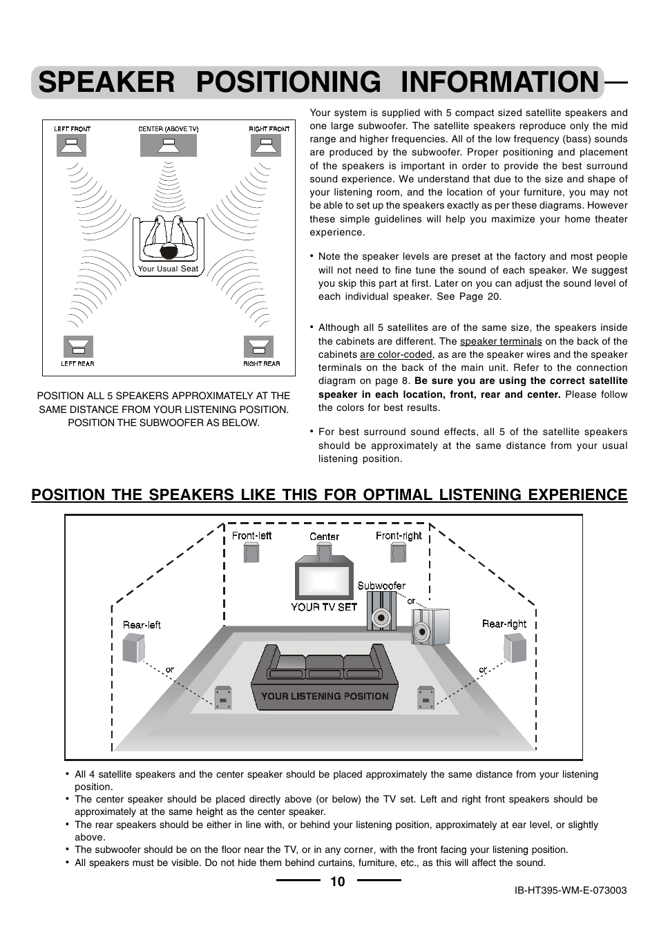 Speaker positioning information | Lenoxx Electronics HT-395 User Manual | Page 11 / 27