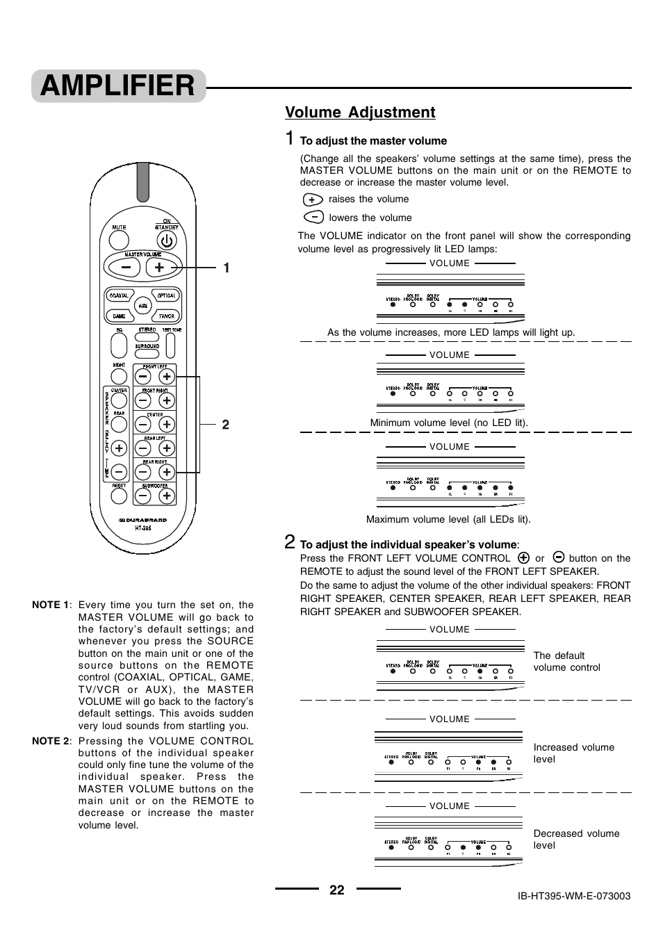 Amplifier, Volume adjustment | Lenoxx Electronics HT-395 User Manual | Page 23 / 27