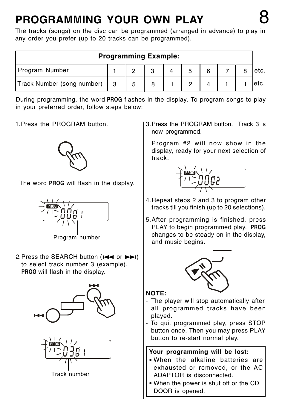 Programming your own play | Lenoxx Electronics CD-90 User Manual | Page 9 / 16