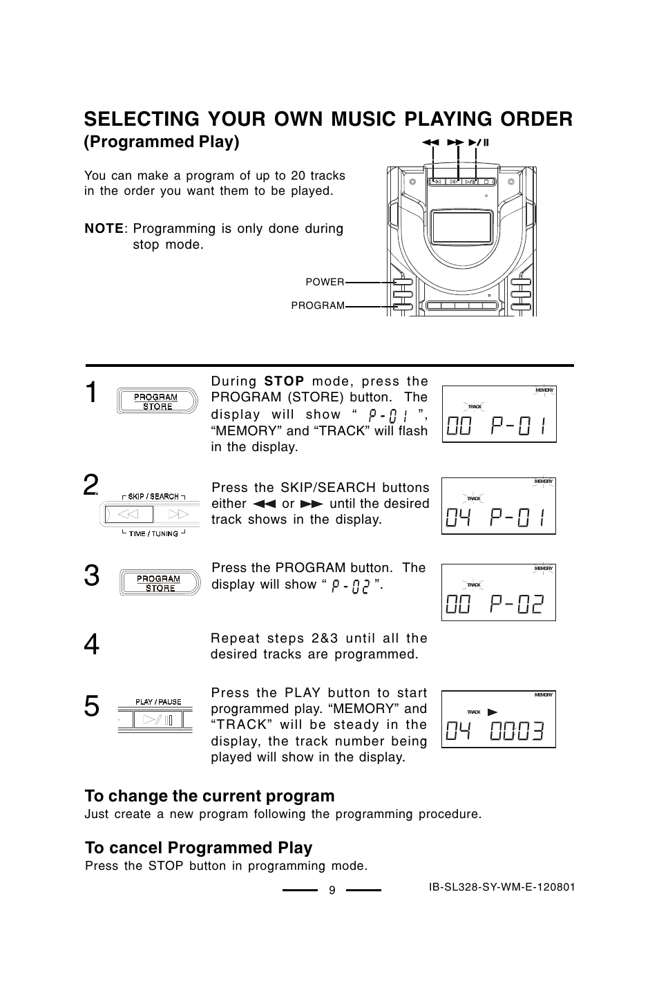 Selecting your own music playing order, Programmed play) | Lenoxx Electronics SL-328 User Manual | Page 10 / 22