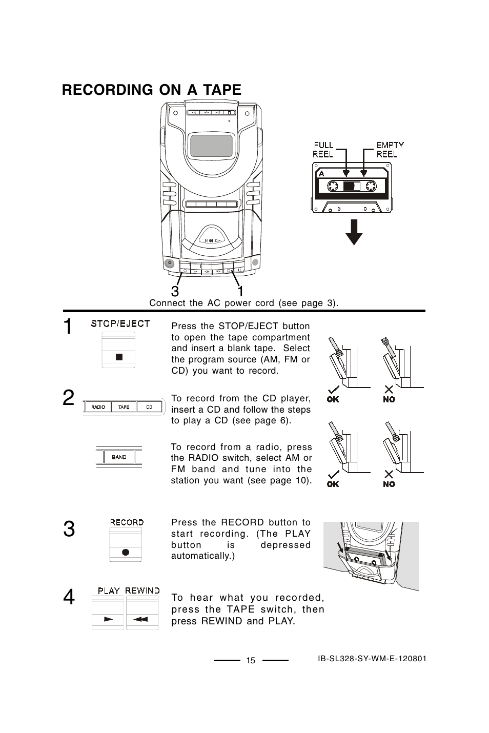 Recording on a tape | Lenoxx Electronics SL-328 User Manual | Page 16 / 22