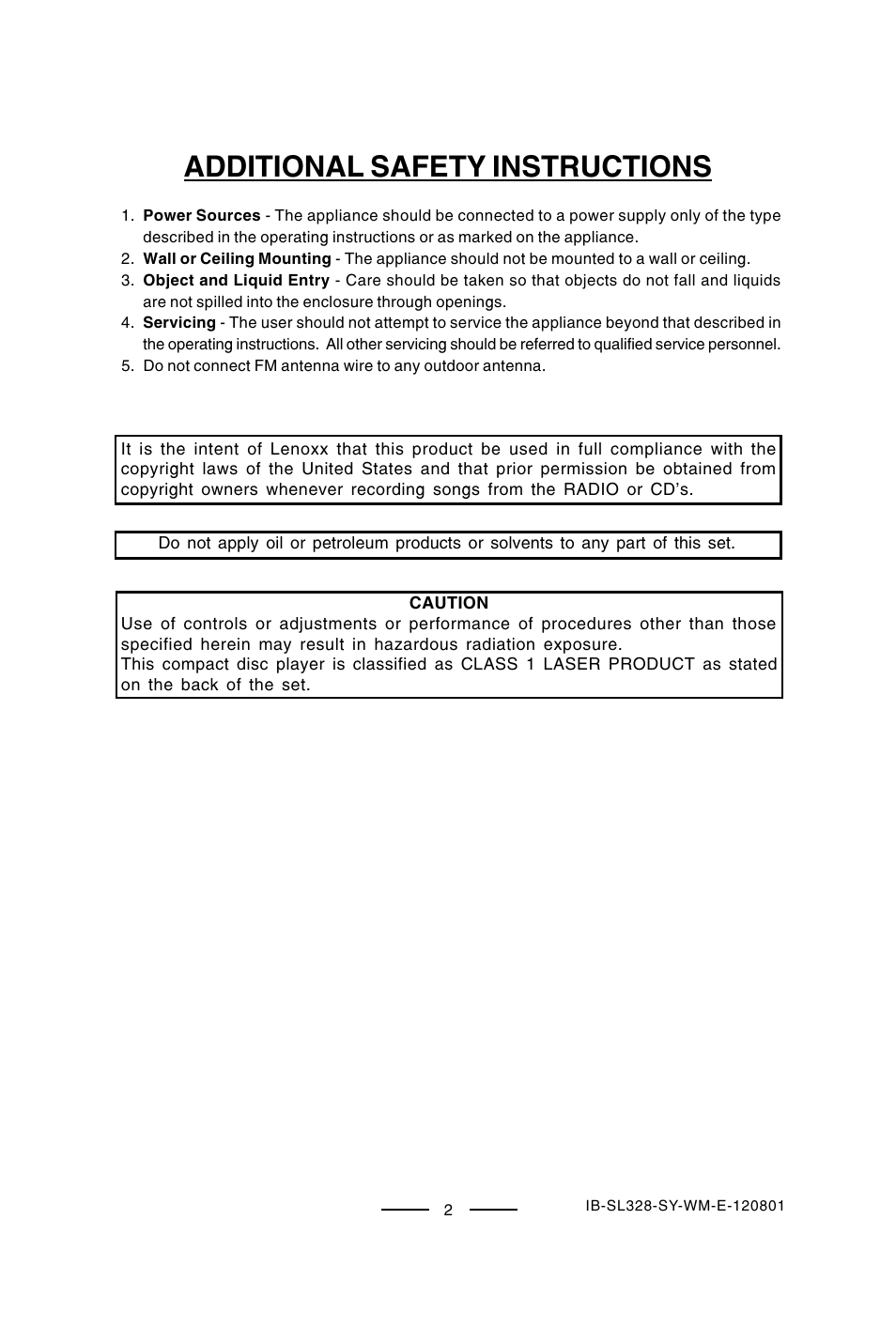 Additional safety instructions | Lenoxx Electronics SL-328 User Manual | Page 3 / 22