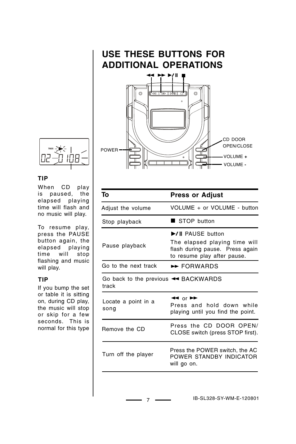 Use these buttons for additional operations | Lenoxx Electronics SL-328 User Manual | Page 8 / 22