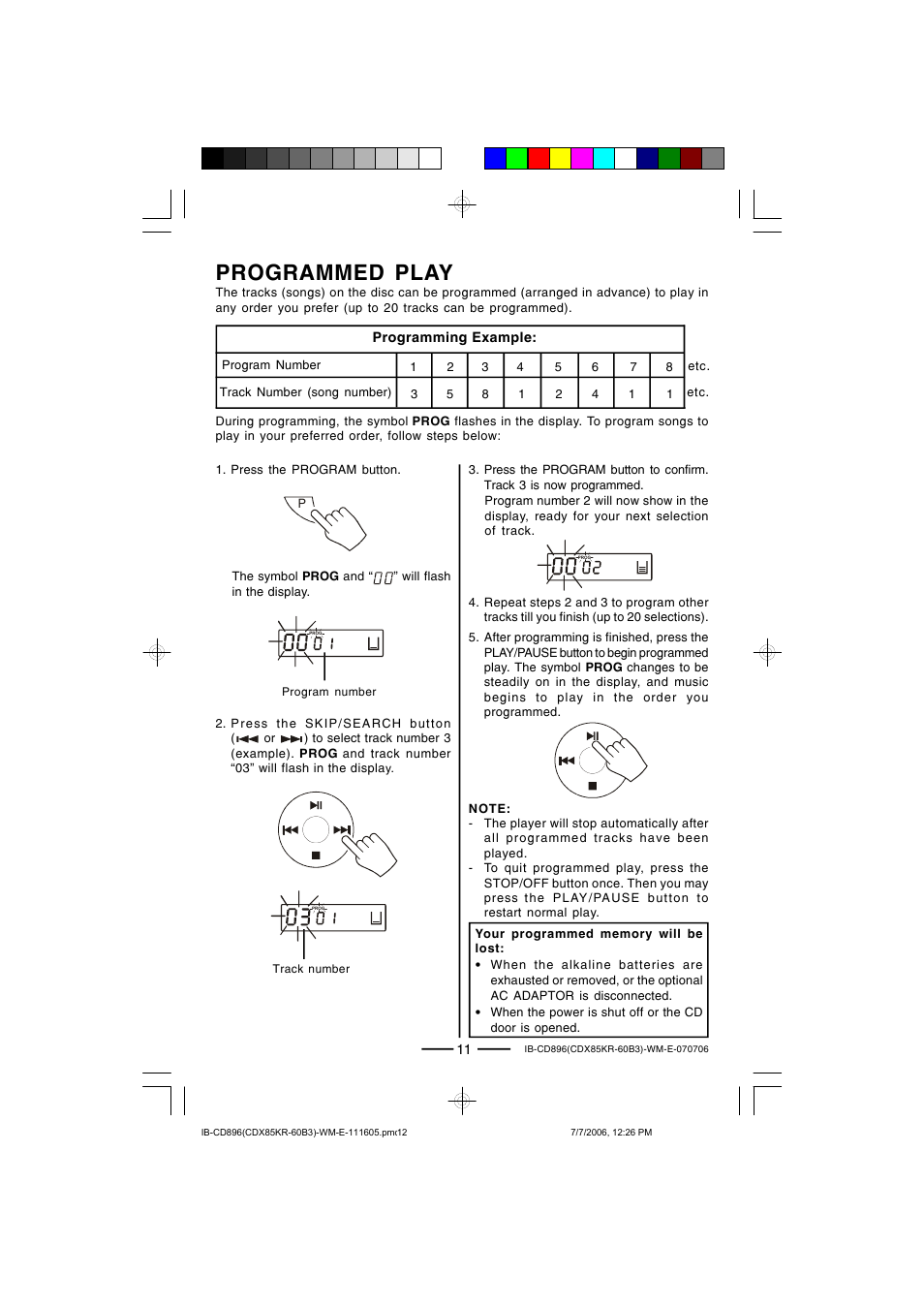 Programmed play | Lenoxx Electronics CD-896 User Manual | Page 12 / 18