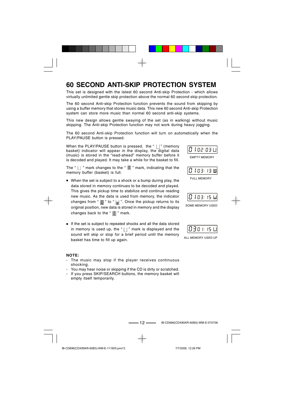 60 second anti-skip protection system | Lenoxx Electronics CD-896 User Manual | Page 13 / 18