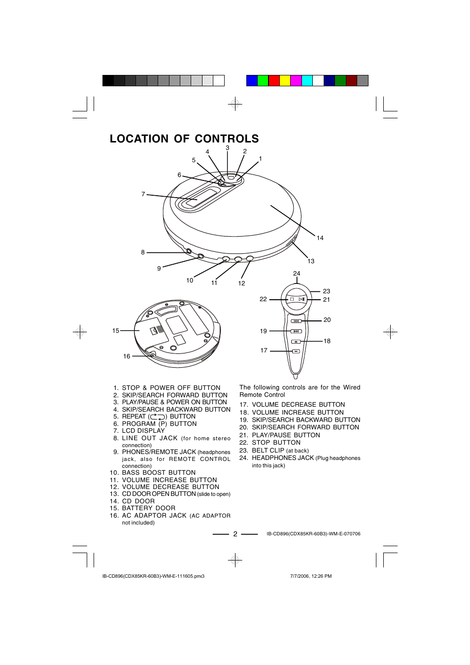 Location of controls | Lenoxx Electronics CD-896 User Manual | Page 3 / 18