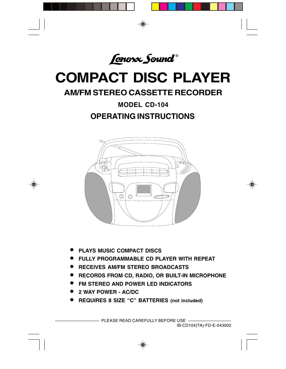 Lenoxx Electronics CD-104 User Manual | 20 pages
