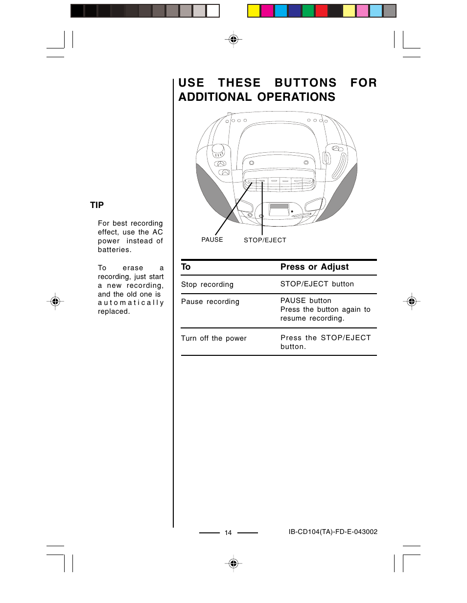 Use these buttons for additional operations | Lenoxx Electronics CD-104 User Manual | Page 15 / 20