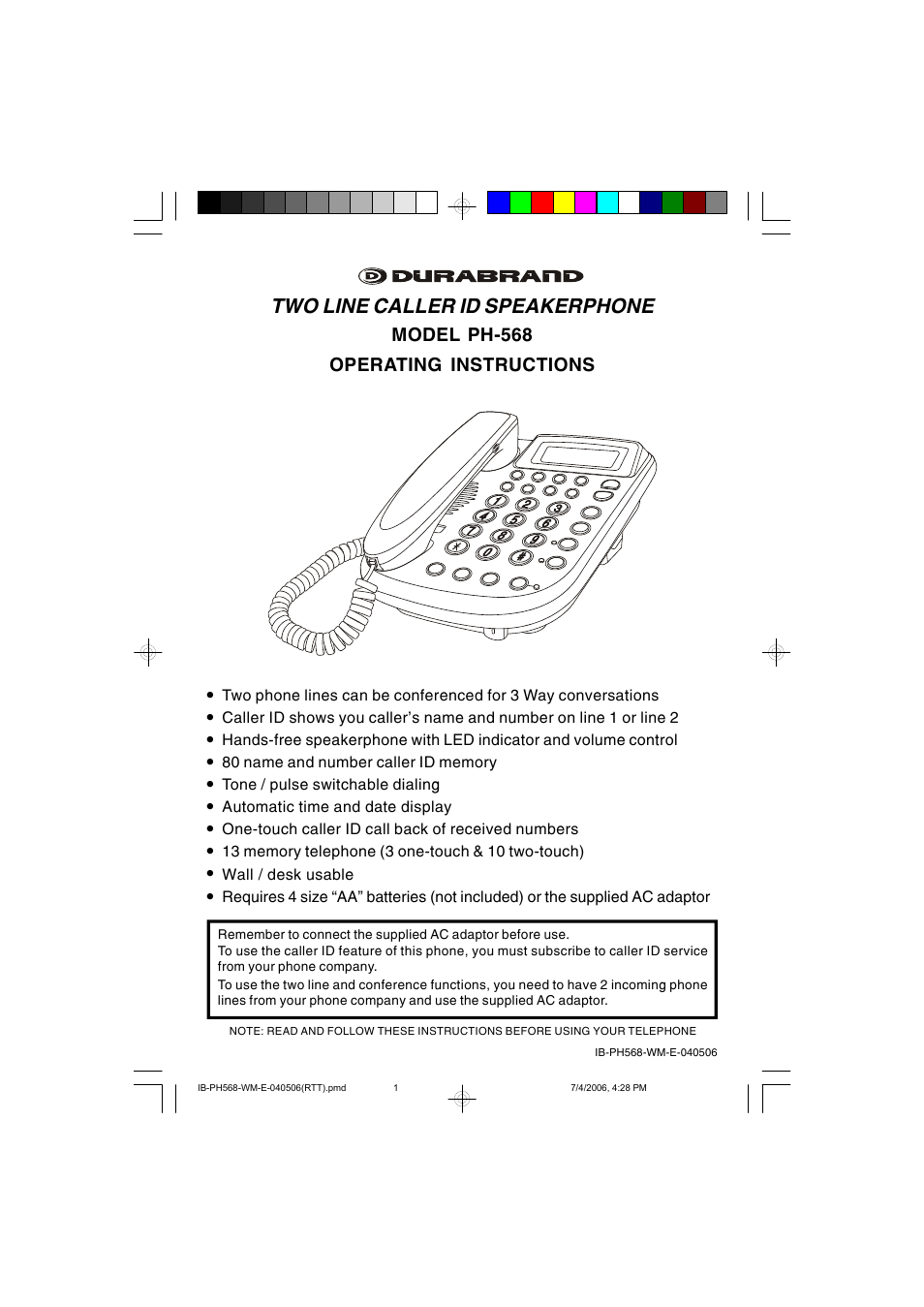 Lenoxx Electronics PH568 User Manual | 19 pages