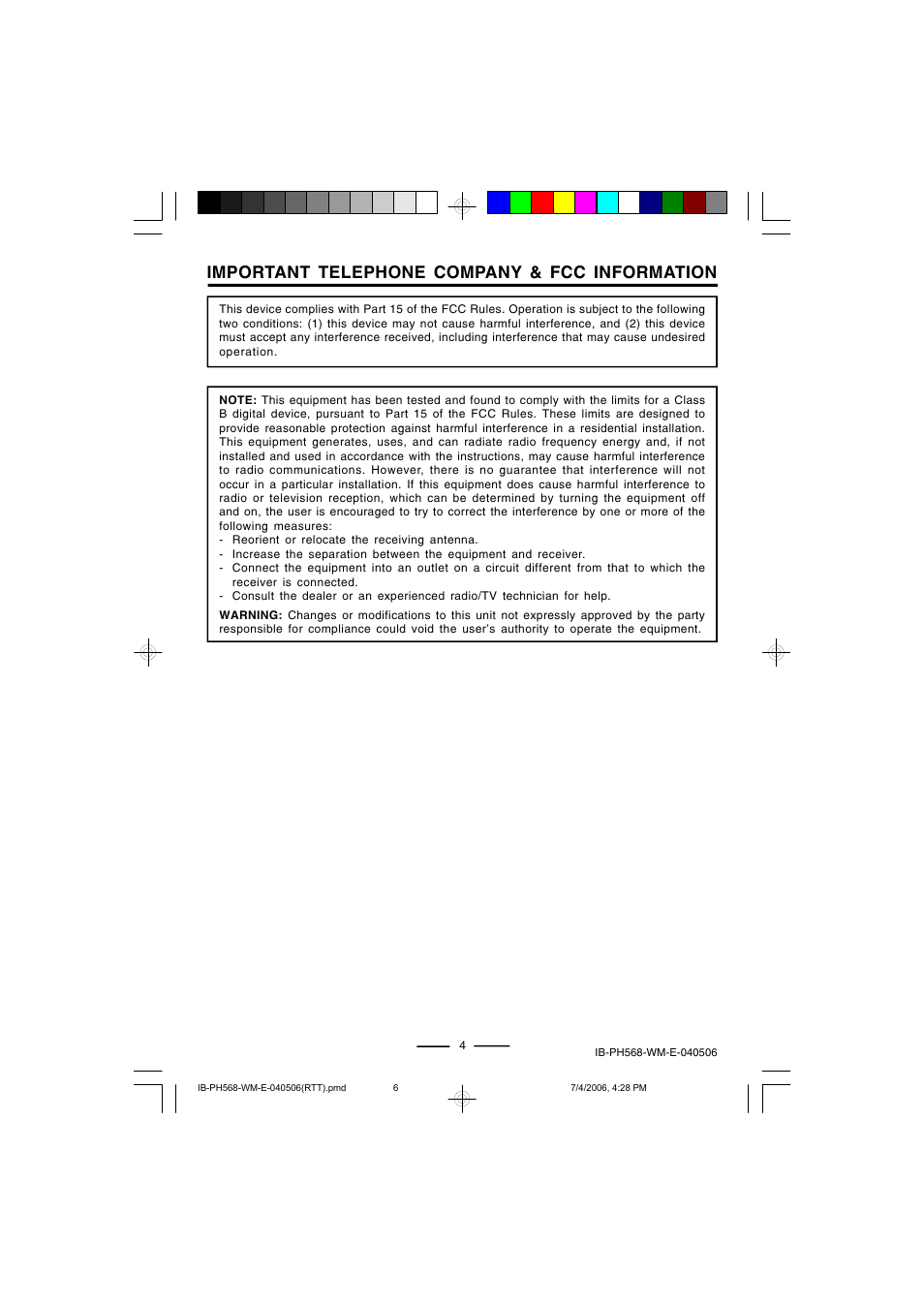 Important telephone company & fcc information | Lenoxx Electronics PH568 User Manual | Page 6 / 19