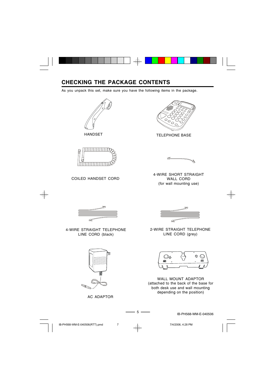 Checking the package contents | Lenoxx Electronics PH568 User Manual | Page 7 / 19