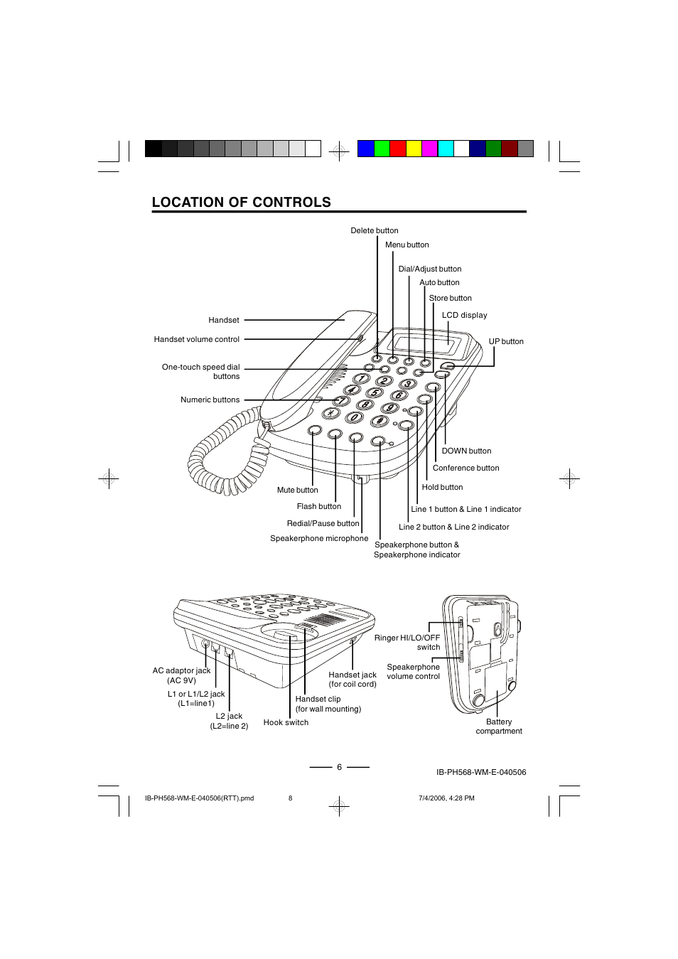 Location of controls | Lenoxx Electronics PH568 User Manual | Page 8 / 19