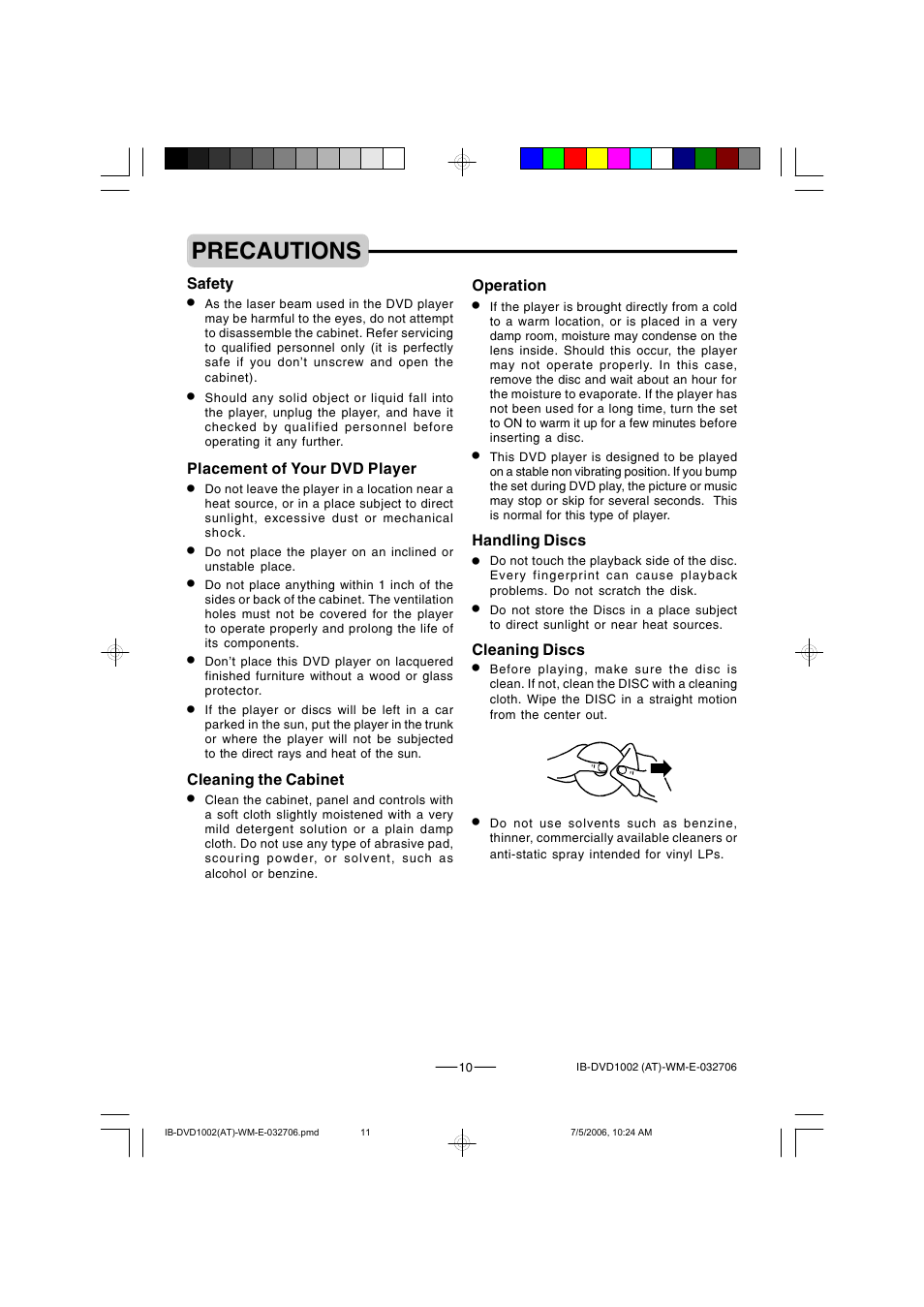 Precautions | Lenoxx Electronics DVD-1002 User Manual | Page 11 / 27