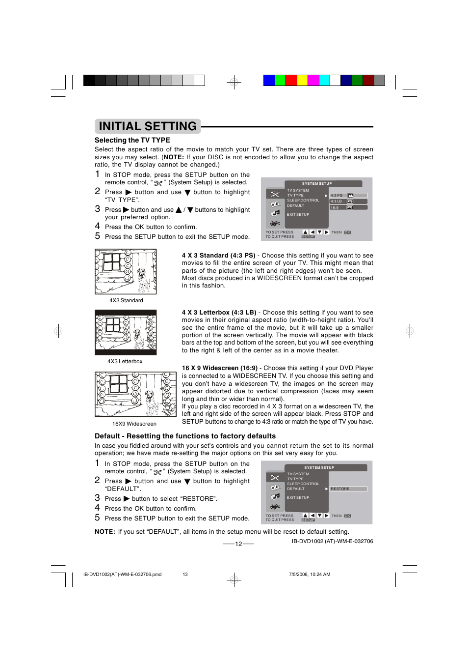Initial setting | Lenoxx Electronics DVD-1002 User Manual | Page 13 / 27