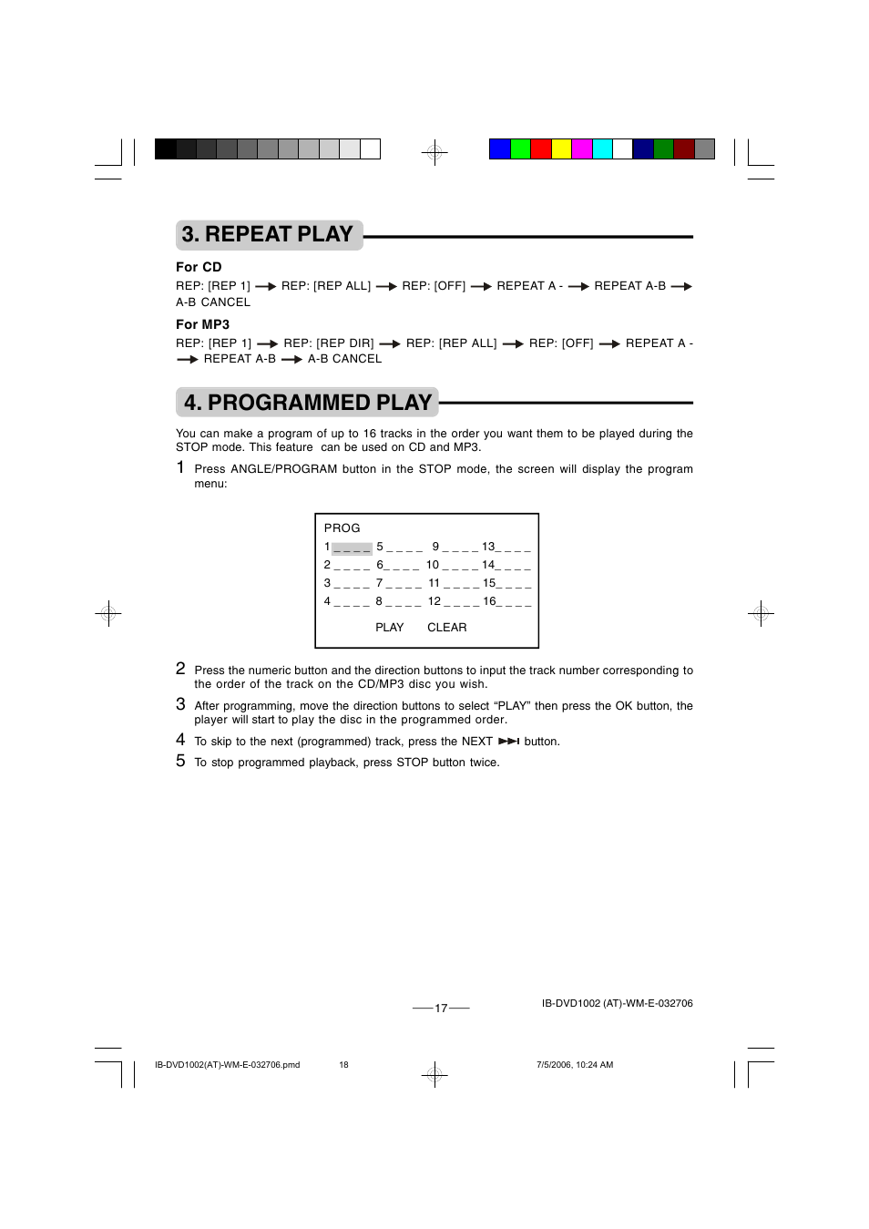 Repeat play, Programmed play | Lenoxx Electronics DVD-1002 User Manual | Page 18 / 27